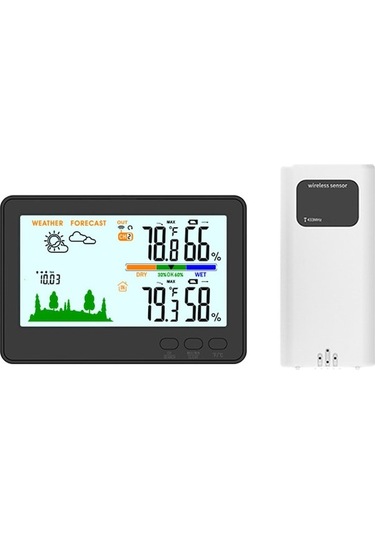 433 Mhz Kablosuz İç/dış Sıcaklık Ve Nem Ölçer, Lcd Ekranlı Hava Durumu İstasyonu, 100m Menzil, Type-c, 1 Dış Ünite, Siyah