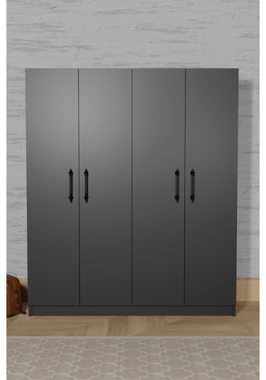 Ae-1054 Arena Antrasit Gri Gardırop 4 Kapaklı 2 Askılıklı, 6 Rafl