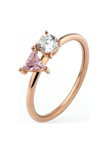 14 Ayar Altın Kaplama Kişiselleştirilebilir Üçgen Ve Yuvarlak Taşlı Yüzük - Rs00107 Altın