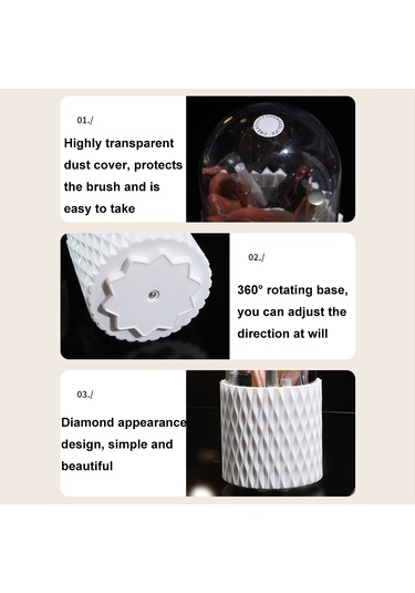 Sones Büyük Kapasiteli Döner Kozmetik Saklama Kutusu Makyaj Fırçası Saklama Tüpü Kapaklı Beyaz