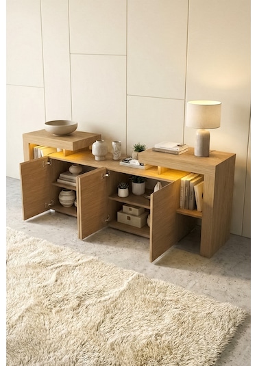 Burc Ledli Konsol 200 Cm Meşe