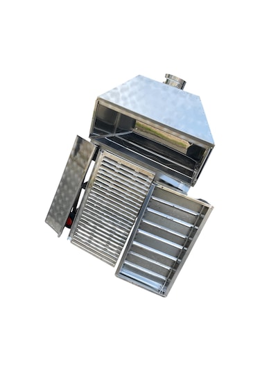 Paslanmaz Kömürlü Mangal 40 X 80 Cm Bacalı Barbekü Çekmeceli Tekerlekli Gri