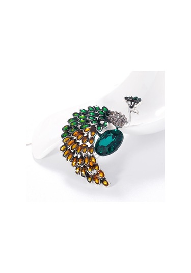 Suntek Kristal Tavuskuşu Broş Pins Kadınlar Için Hayvan Yeşil