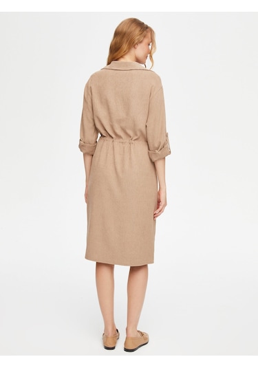 Kendinden Dokulu Şönil Gömlek Elbise 69228 U6922872 Taş