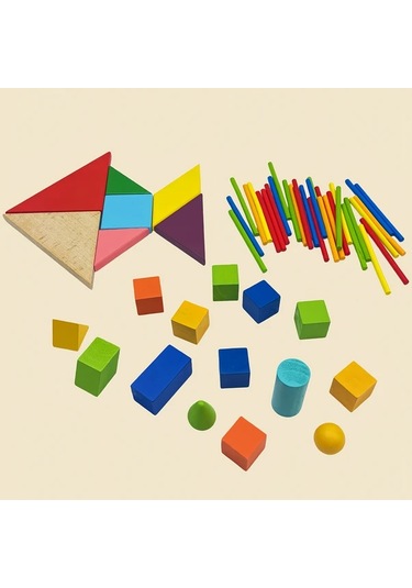 Willowhaven Ahşap Eğitici Oyuncak 6 Parça Matematik Saati Tangram Puzzle Yapı Blokları