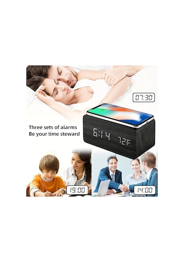 Motion003 3ü 1 Arada Kablosuz Sarj Cihazi Saat Ve Sicaklik Fonksiyonlu 15w Hizli Sarj Siyah İphone 16 15 14 13 12 Pro Max Uyumlu