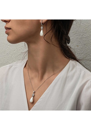 Casera's Gümüş Damla İnci Kadın Set Csr2185533 Gümüş