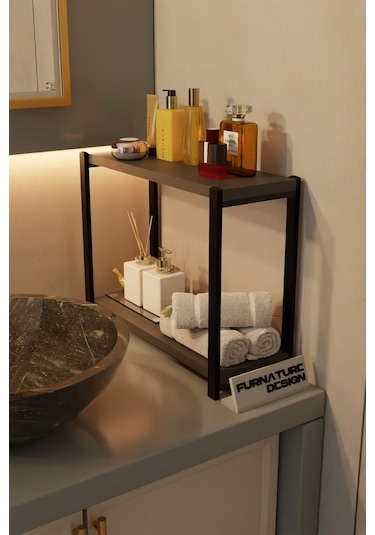 Banyo Düzenleyici 2 Raflı Metal Masa Üstü Organizer - Antrasit