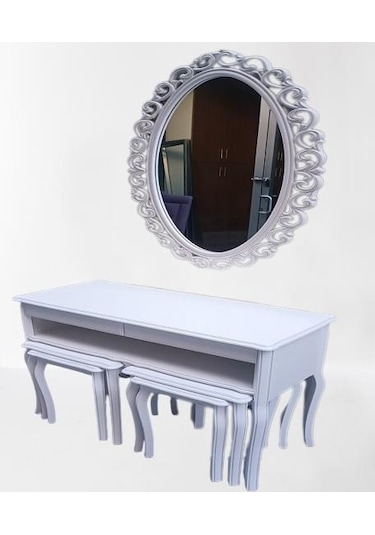 Dresuar Çift Zigon Takım Kayın Aslan Ayak Güneş Ayna Beyaz Renk Model El Yapım Beyaz