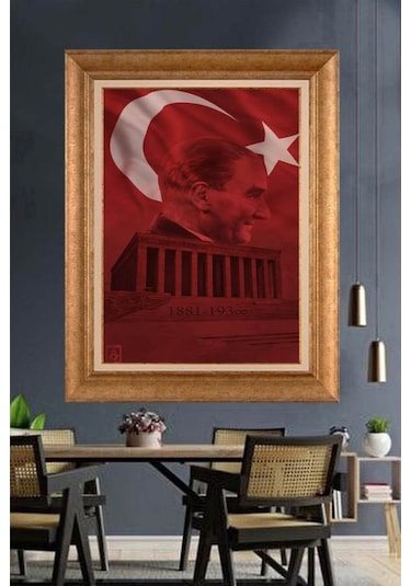 Altın Varaklı Çerçeveli Paspartulu Atatürk Tablo Hk2740