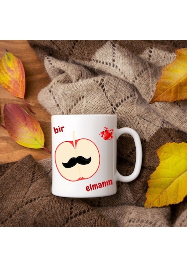 Bir Elmanın İki Yarısı Tasarımlı Kupa Bardak Saydam