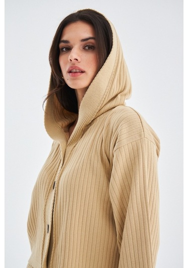 Peraluna Mujo Cardıgan & Shorts %100 Pamuk Kadın Triko Şort Takım Bej