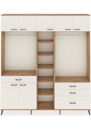Arges Dolap 11 Raflı 4 Çekmeceli 2 Askılı 220x30x243 Çam-aytaşı/aytaşı Aytası/aytası
