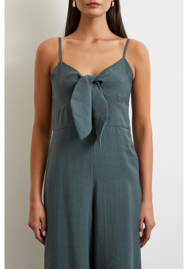 Fiyonklu Askılı Tulum Yeşil Yeşil