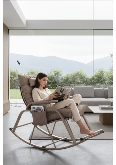 Lumis Garden Sallanan Sandalye, Metal Ayaklı Tv Koltuğu, Sallanan Tekli Koltuk Kahverengi