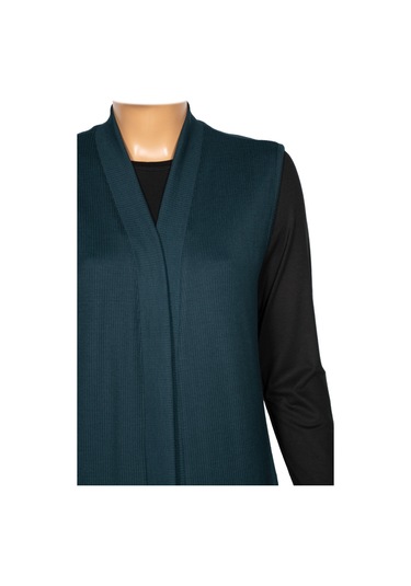 Hesna Kadın Deva Büyük Beden Cepli Dik Fitilli Soft Petrol Yelek 001