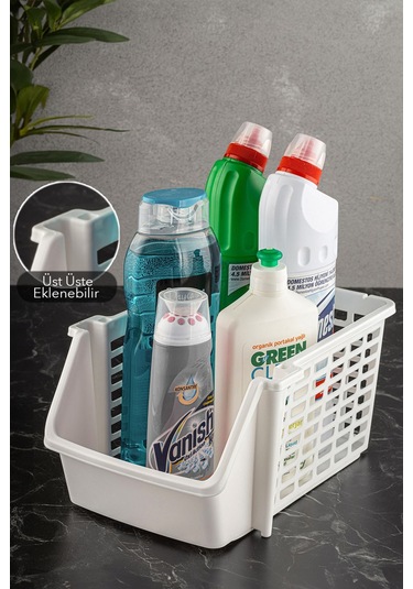 Üst Üste Eklenebilir Banyo Mutfak Rafı 1 Adet Beyaz