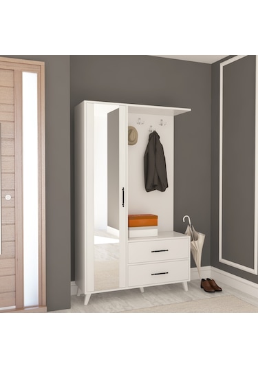 Afillibebek Tamamı Mdf Oslo Kapaklı Ve Aynalı Portmanto Ayakkabılık