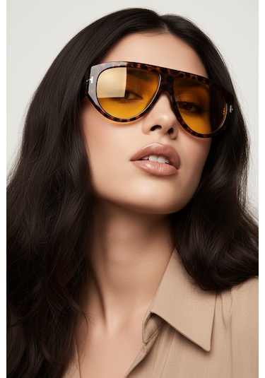 Retro Turuncu Lens Leopar Desen Gözlük Leopar - Siyah