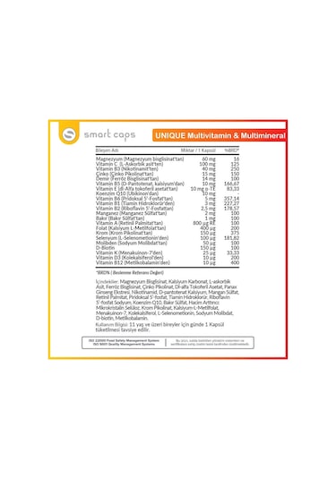Smart Caps Unique Multivitamin Multimineral 30 Kapsül
