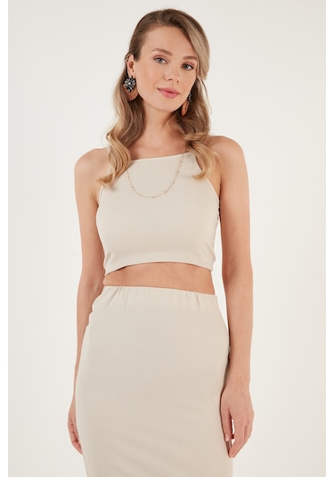 Lela Slim Fit Ip Askılı Yırtmaçlı Bayan Takım 5865278 Taş