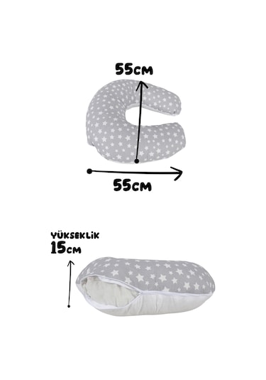 Çift Taraflı Bebek Emzirme Yastığı, Destek Minderi, Hamile Yastığı %100 Pamuklu Kumaş 001