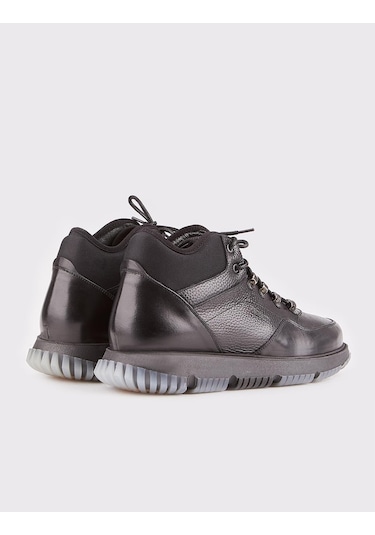 Cabani Hakiki Deri Siyah Kürklü Bağcıklı Erkek Günlük Bot Siyah