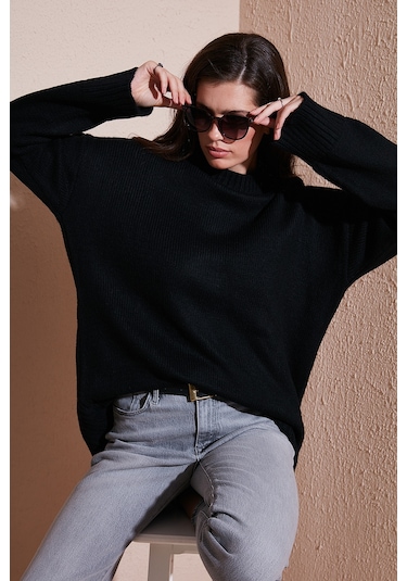 Lela Regular Fit Bisiklet Yaka Basic Triko Bayan Kazak 4616213 Siyah