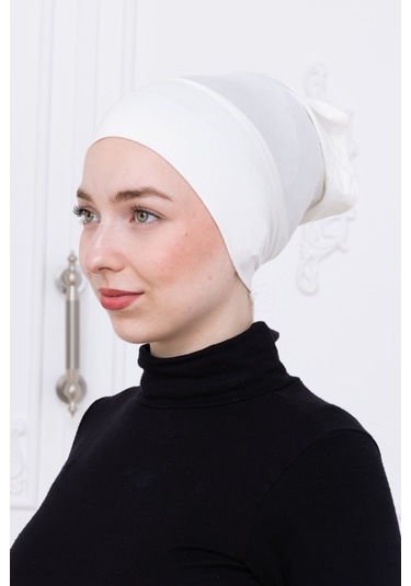 Pratik Boru Bone Ekru Geçmeli - Kaymaz Önü Dikişsiz Kadın Tesettür Hazır İç Bone Ekru