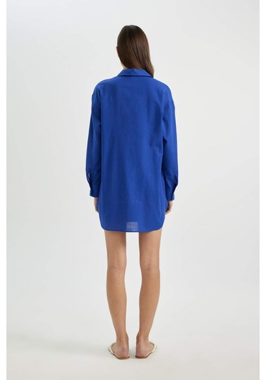 DeFacto Regular Fit Pamuklu Plaj Gömleği-Fall in Love W8241AZ24SMBE114 Mavi DeFacto Regular Fit Pamuklu Plaj Gömleği-Fall in Love W8241AZ24SMBE114 Mavi