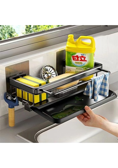 Geeroyoo Çok Amaçlı Banyo Askılığı: Paslanmaz Çelik Duvar Montajlı Lavabo Organizatörü 30.5x13x5.5cm Siyah