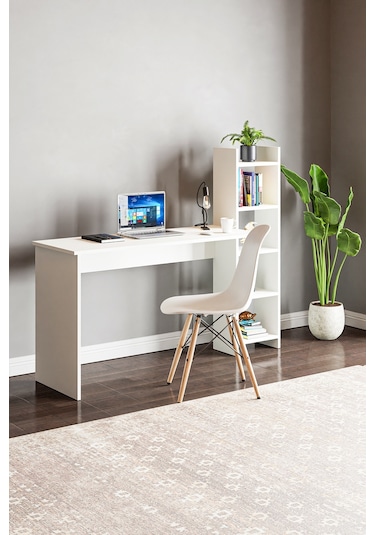 Kitaplıklı Fonksiyonel Çalışma Masası Beyaz