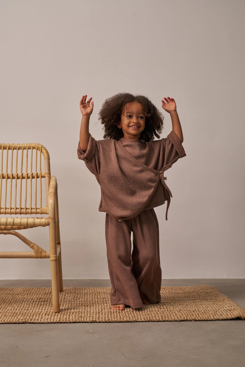 Kahverengi Waffle Bağlamalı Takım Kahverengi