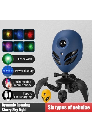 Szypzstore Led Yıldız Projeksiyon Lambası Projektör Etkileşimli Atmosfer Gece Lambası Uzay Adamı Yatak Odası Masaüstü Dekor Çocuk Hediye Mavi S4jxrg Beyaz
