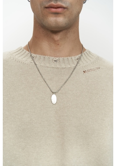 Alec Fitilli Yırtık Detay Bej Erkek Triko Kazak Bej