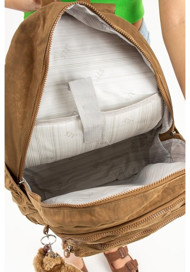 Ultra Hafif Çok Cepli Krinkıl Sırt Çantası Unisex Taba Model: 571-3b - Taba