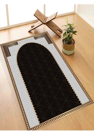 Seccade Yumuşak Süngerli Diz Acıtmaz Kalın Halı Seccade Siyah