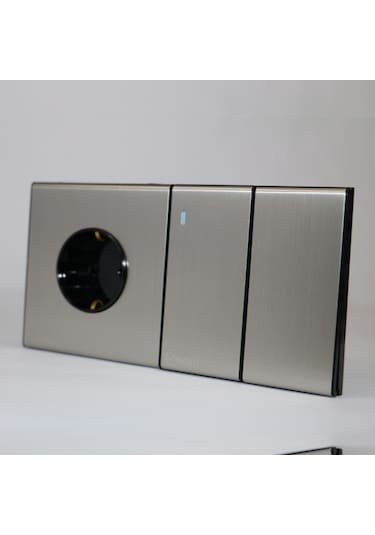 MERALLI INOX 2'li anahtar, hakiki fırçalanmış paslanmaz çelik, çerçevesiz 86×86 Modüler  kasa dahil