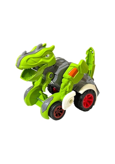 Trex Dinazor Figür Araba Sürtmeli Teker Transformers Robot Dinozor 15cm Yeşil Renkli