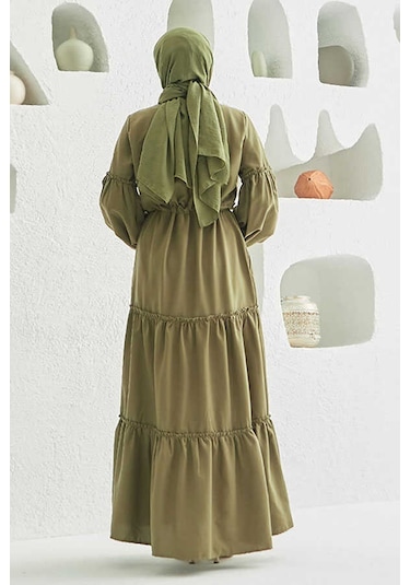 6567-carla Büzgülü Elbise Haki