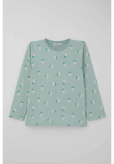 Breeze Kız Çocuk Pijama Takımı Papatya Desenli 4-8 Yaş, Su Yeşili Su Yeşili