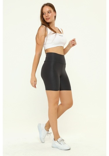 Nyc Giyim Disko Şort Tayt Yüksek BelGri