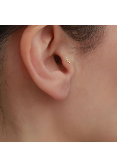 14 Ayar Altın Çapa Ve Duman Tragus Piercing Sarı