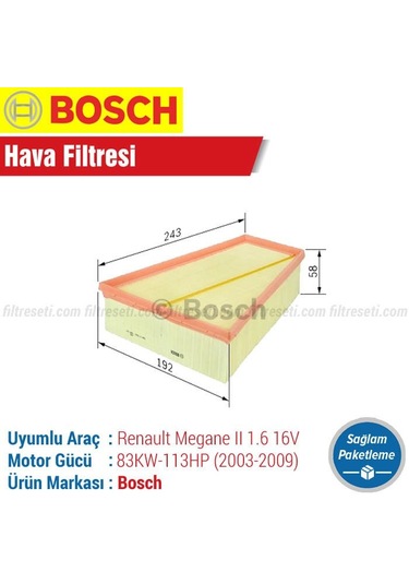 Renault Megane 2 1.6 16v Bosch  Hava Filtresi 2003-2009