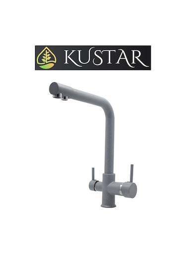 Kustar Gri Granit Kaplama 3 Yollu Arıtma Çıkışlı Mutfak Eviye Bataryası