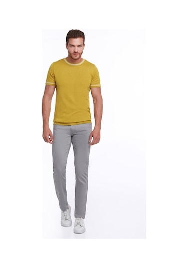 Hatemoğlu Hardal Slim Fit Basic Bisiklet Yaka Triko Tişört-Hardal