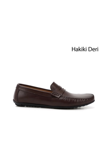 Gönderi R Kahve Antik Rok Hakiki Deri Loafer Ayakkabı Kahve