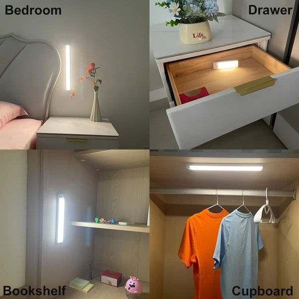 Meridiangoods 3lü Modern Led Dolap Altı Lamba Hareket Sensörü Usb Şarjlı 40cm Sıcak Beyaz Sıcak Beyaz