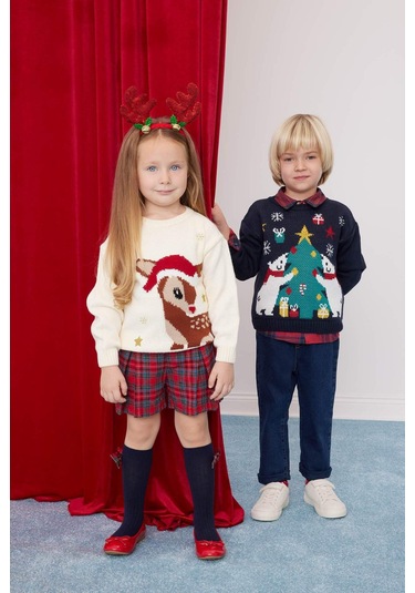 DeFacto Erkek Bebek Bisiklet Yaka Yılbaşı Temalı Triko Kazak C8878A524WNNV241 Lacivert