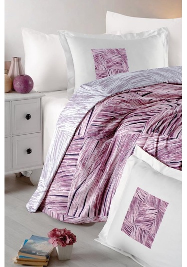 Dijital Saten Çift Kişilik Nevresim Takımı Twiggy Mürdüm